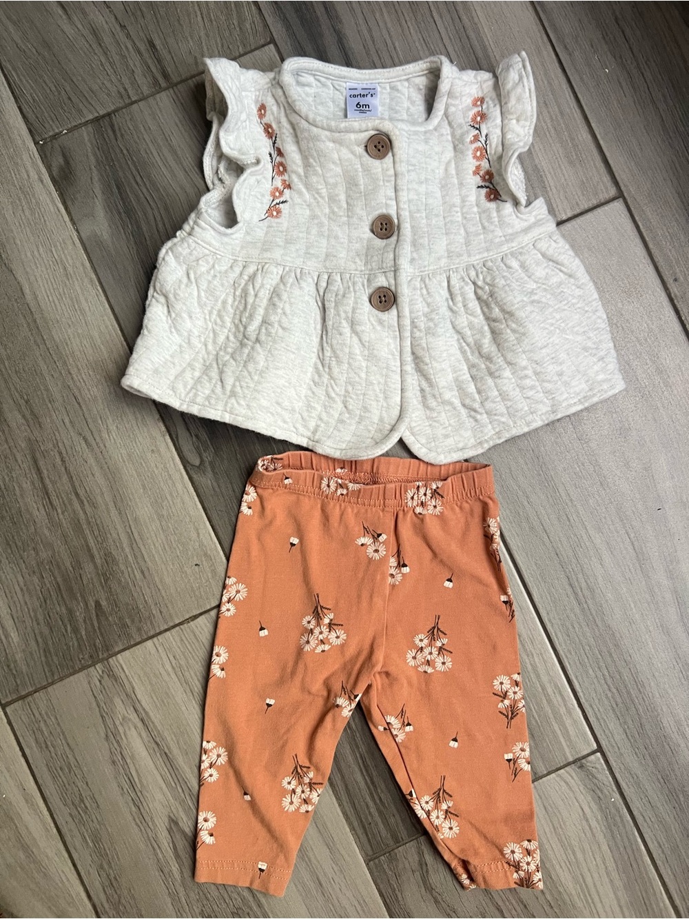 Carter's Cream Quilted Top with Rust Floral Leggings